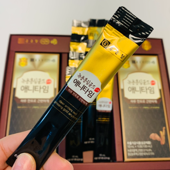 Deer Antler & Red Ginseng Gold Anytime 1 Box (300ml, 30 Sticks, Gold)