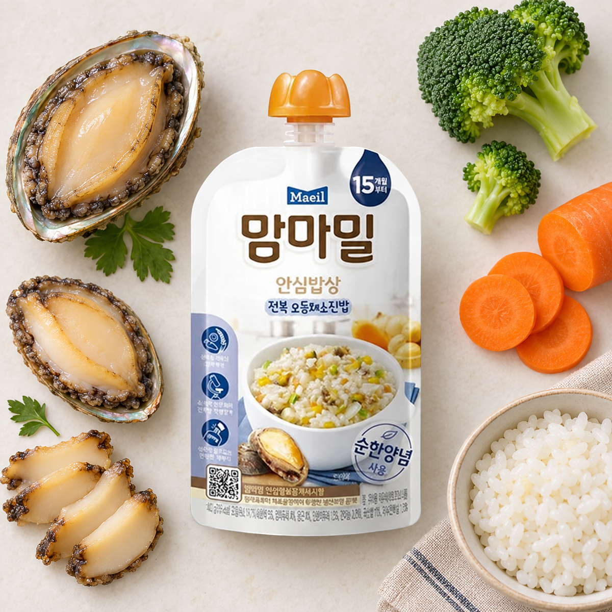 Mamma Meal Safe Baby Food 15M (Abalone & Vegetable Rice, 140g)