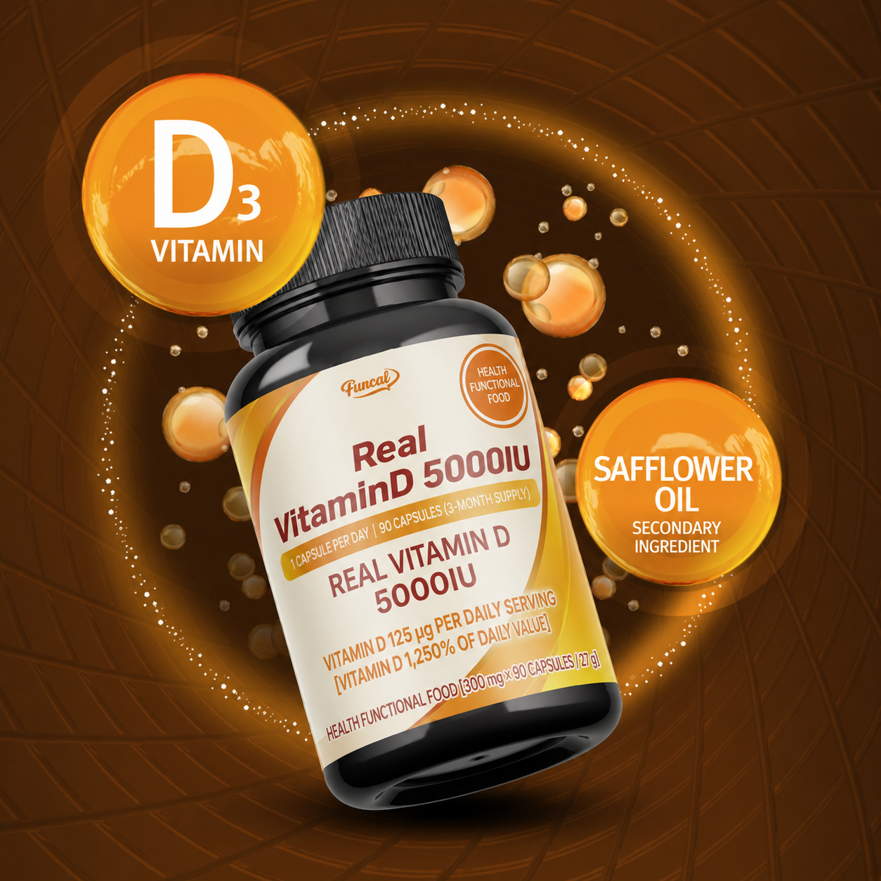 Real Vitamin D 5000 IU 1 Pack (300 mg x 90 Capsules)